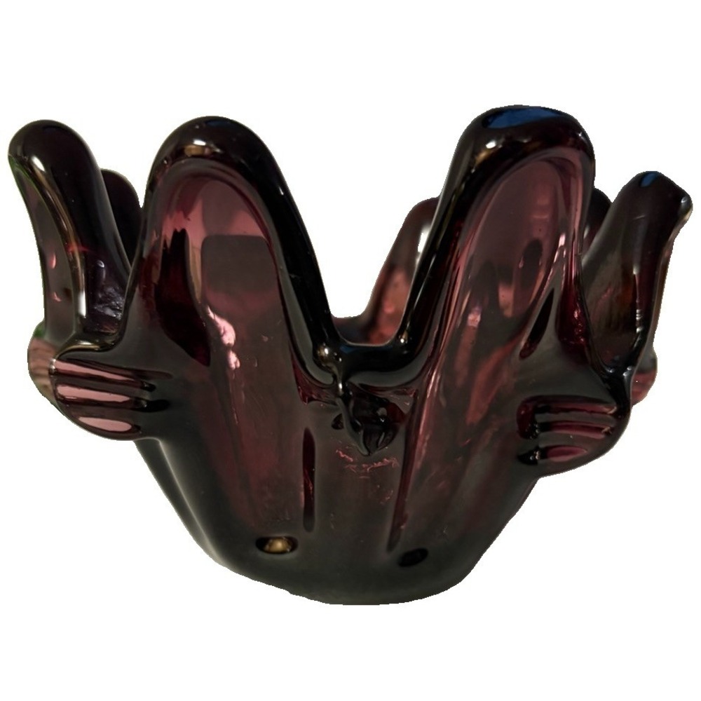 Vintage Amethyst Purple Art Glass 8 Finger Freeform Bowl Dish 4.5" MCM Decor